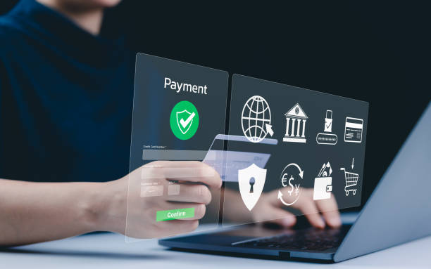 istock Secure Online Payment Transaction Process concept. A person confirming secure online payment using a credit card through a digital interface with a verification tick symbol. Internet banking, fintech, 2190797942