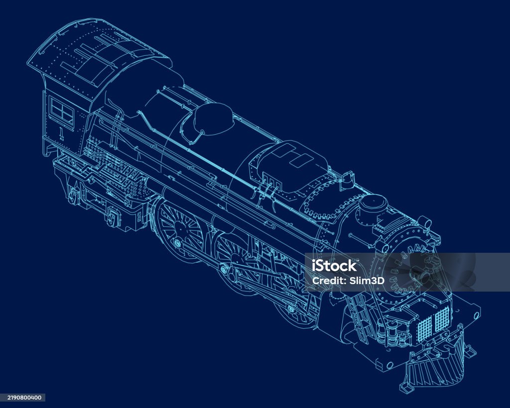 Old Fashioned Steam Train Wireframe Isometric View 3d Vector old-fashioned-steam-train-wireframe-isometric-view-3d-vector