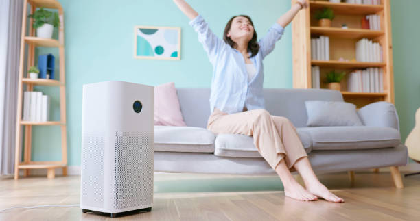 istock woman use air purifier home 2190803605