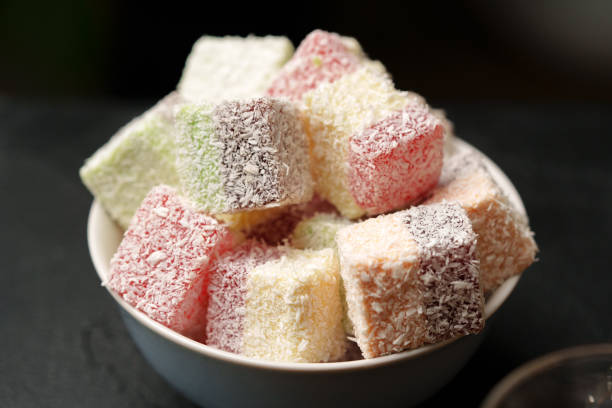 istock Colorful coconut-coated sweets in a bowl showcasing a delightful dessert assortment 2190806087