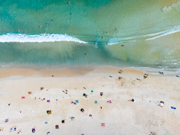 istock Amazing Top view sand beach landscape background,Summer sea waves crashing on sandy shore seascape background,High angle view ocean nature beach background 2190807006