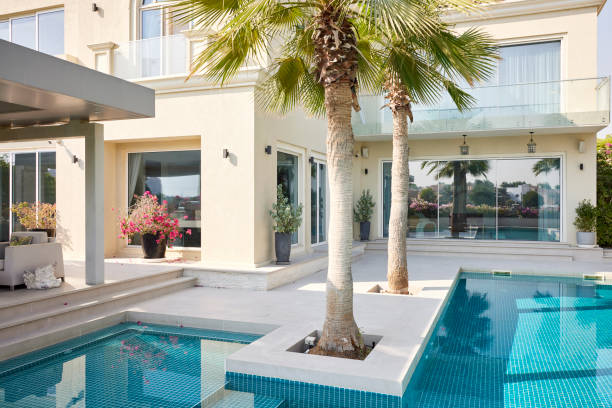 istock Luxury villa with palm trees and swimming pool 2190807696