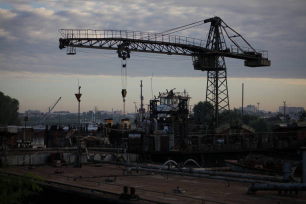 Port cranes in Novosibirsk. High quality photo