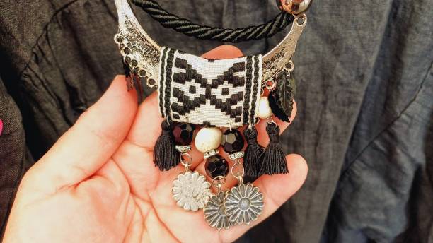 istock Black and white handmade necklace. Women's accessory. 2190809520