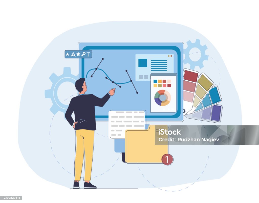 Graphics For Developing Graphic Designer Concept Man Developing Graphic Elements For Website Ui ...
