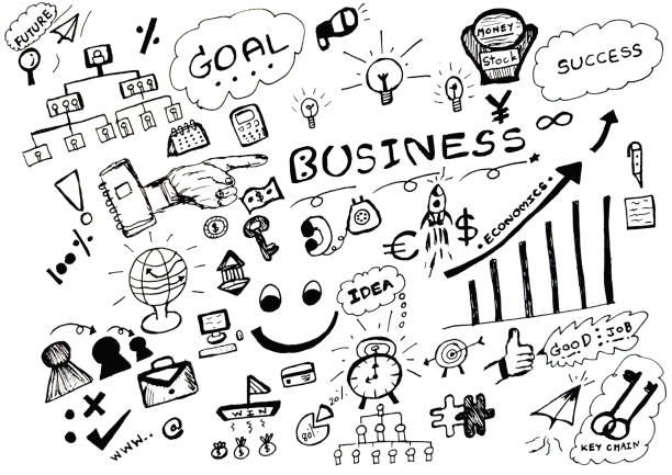 istock Business hand drawing in cartoon character with black line on paper, 2190821052