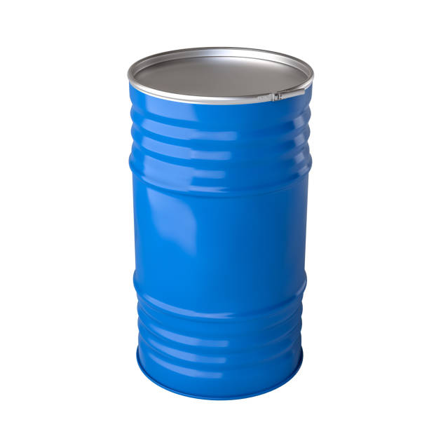 istock Blue metal barrel with lid on white background 2190830249