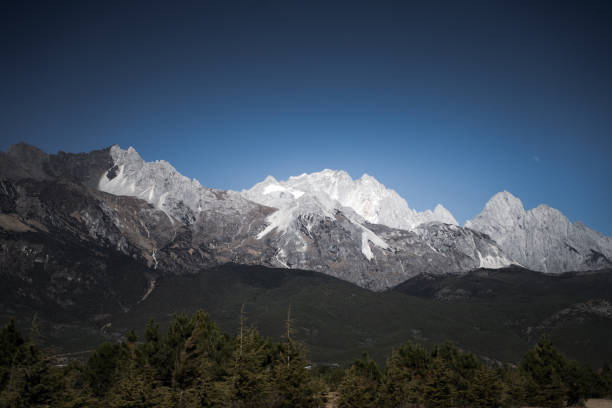 The beautiful ecological environment and blue sky under the snowy mountains