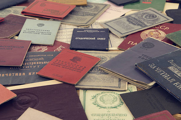 Different personal special documents and certificates of soviet man in USSR 1940-1980s