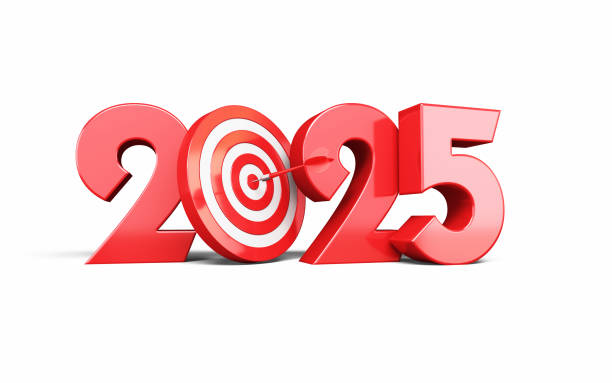 istock New Year 2025 Red Metallic and Dartboard Hit the Target at 12, Object + Shadow Path 2190836045