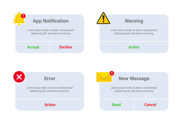 stockillustraties, clipart, cartoons en iconen met warning notifications interface icon set - notificatiepictogram