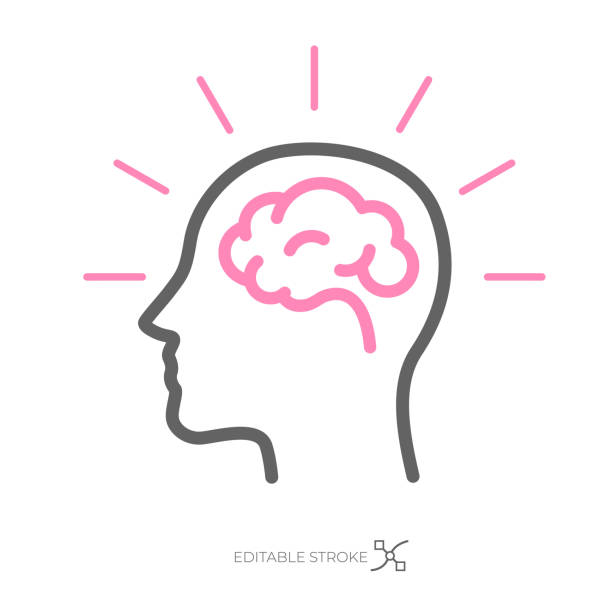 ilustrações de stock, clip art, desenhos animados e ícones de head silhouette thinking person and brain, brain function concept - cerebro