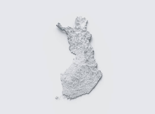 Finland Map Gray And White Shaded Relief Textured Map On White Background 3D Illustration\nSource Map Data: tangrams.github.io/heightmapper/,\nSoftware Cinema 4d
