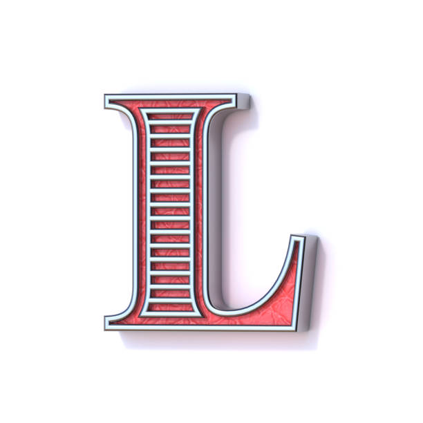 Red silver festive font Letter L 3D rendering illustration isolated on white background