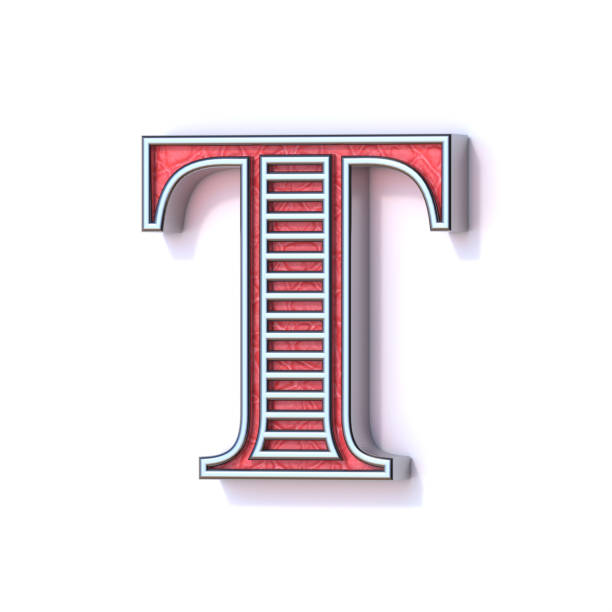 Red silver festive font Letter T 3D rendering illustration isolated on white background
