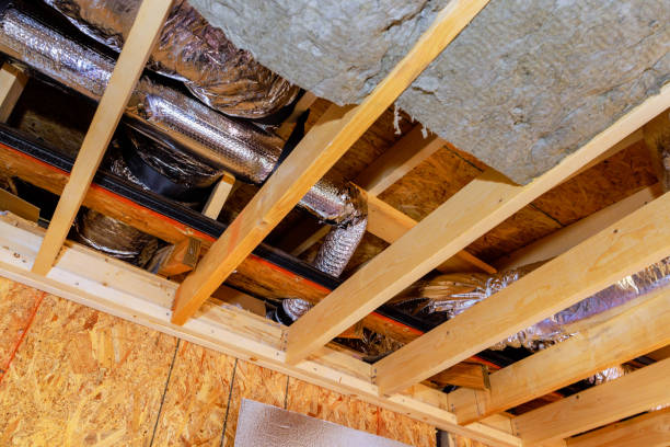 istock Construction of a residential ceiling with exposed beams and ductwork in a new building project 2190867979