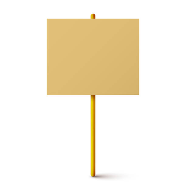 istock Blank colorful protest sign with wooden holder. Demonstration banner. Strike action cardboard placard mockup. Social advertisement. Vector illustration 2190871510