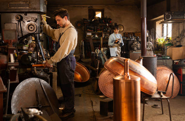 The small team of the manual workers, craftsmen,