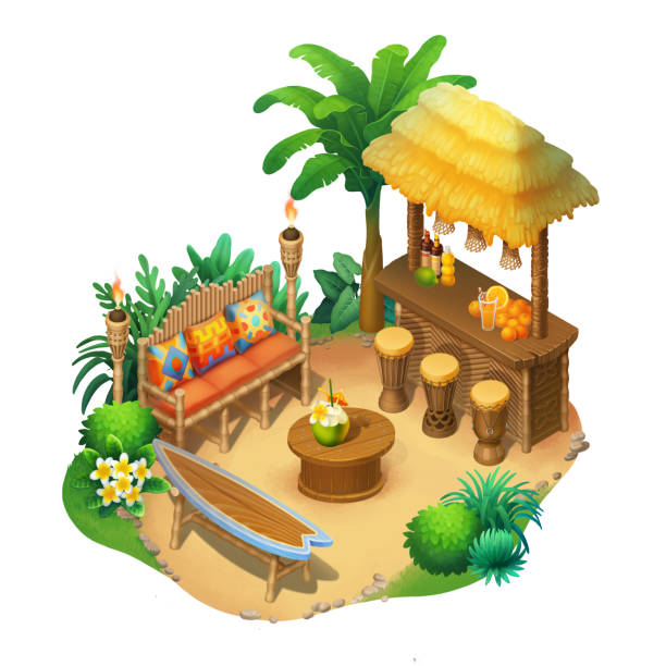 istock Isometric scene with a tiki bar and some furniture on a sand 2190873600