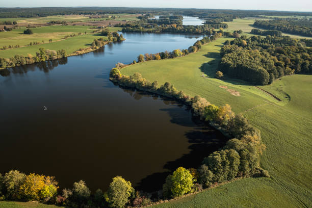 Aerial view of Friedrichswalde in autumn, Schorfheide-Chorin Biosphere Reserve