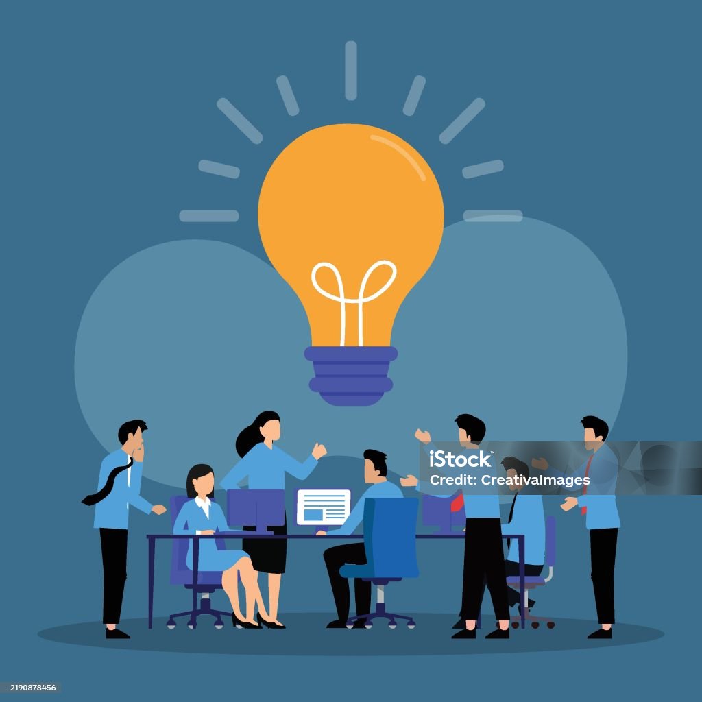 Collaborative Ideas Visual Team Collaboration And Brainstorming With Big Idea 2d Flat Vector ...