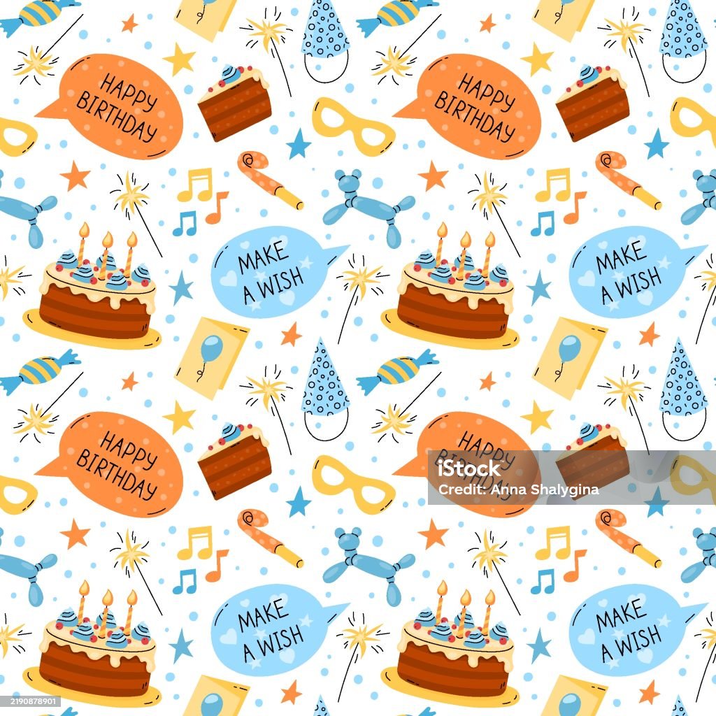 Birthday Background Pattern Happy Birthday Seamless Pattern Fun Vector Background Repeated ...