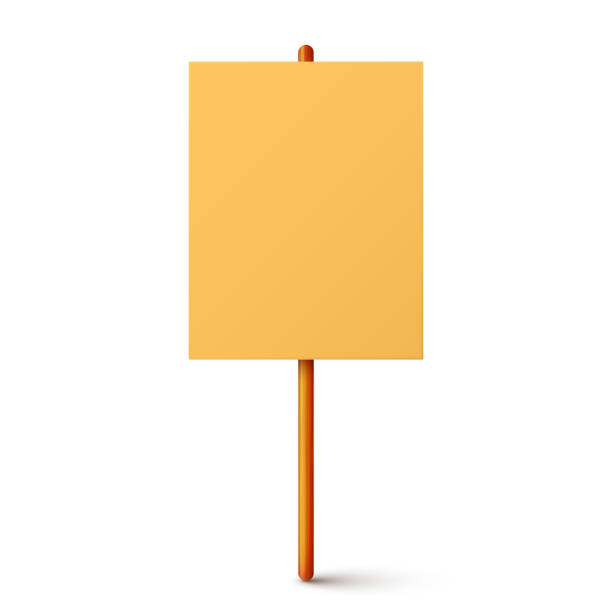 istock Blank colorful protest sign with wooden holder. Demonstration banner. Strike action cardboard placard mockup. Social advertisement. Vector illustration 2190882100