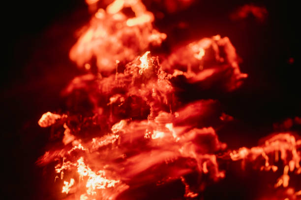 Fire and flames for background. Bright flames background. Texture of fire on a black background. Burning red fire