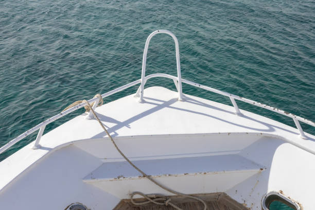 Serene view from a boat bow overlooking calm ocean waters for nautical themes