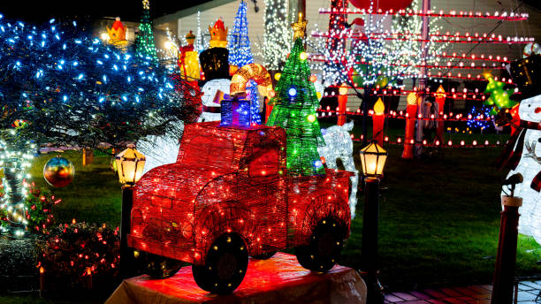 Burnaby, British Columbia, Canada - December 20, 2024: Fantastic Christmas decorations in Burnaby of great Vancouver, BC, Canada
