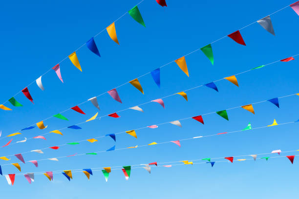 istock Colorful prayer flags on blue sky. traditional carnival decorative. 2190889165