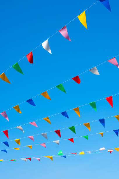 istock Colorful prayer flags on blue sky. traditional carnival decorative. 2190889171