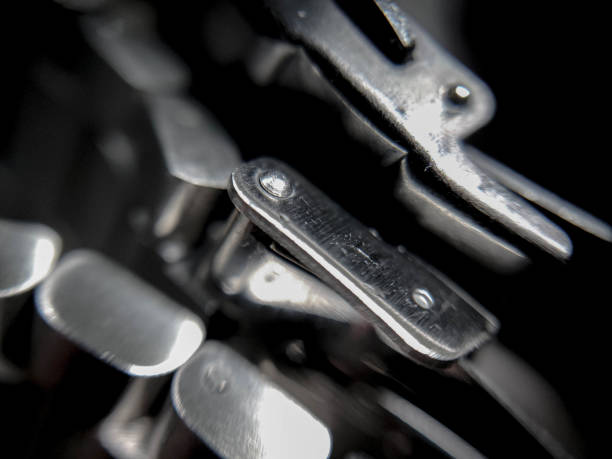 istock Metal silver and black watch chain 2190890623