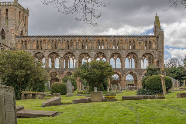 Interior view of the medieval stone ruins of Lanercost Priory in Cumbria, England