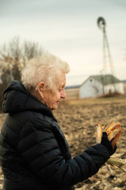 Senior woman revisting the past