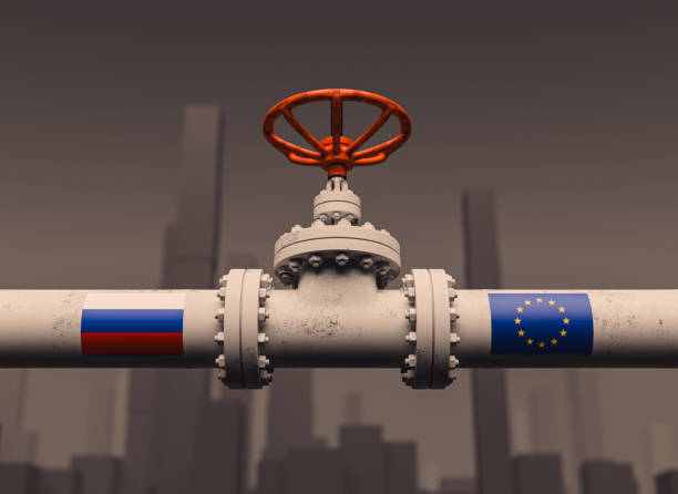 istock Gas Valves transmission between Russia and EU concept. Valve on pipeline 2190897237