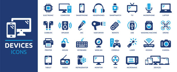 devices icon set - computerteil stock-grafiken, -clipart, -cartoons und -symbole