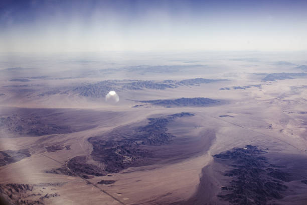 Airplane view over desert and mountains, Nevada USA
