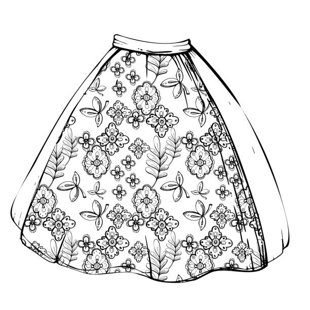 Traditional dress skirt apron of Tyrol, Alps South American peasant female fashion, floral pattern embroidery. Hand drawn ink vector illustration isolated on white. Design travel, vacation, brochure Traditional dress skirt apron of Tyrol, Alps South American peasant female fashion, floral pattern embroidery. Hand drawn ink vector illustration isolated on white. Design travel, vacation, brochure. pics of dirndl skirt stock illustrations