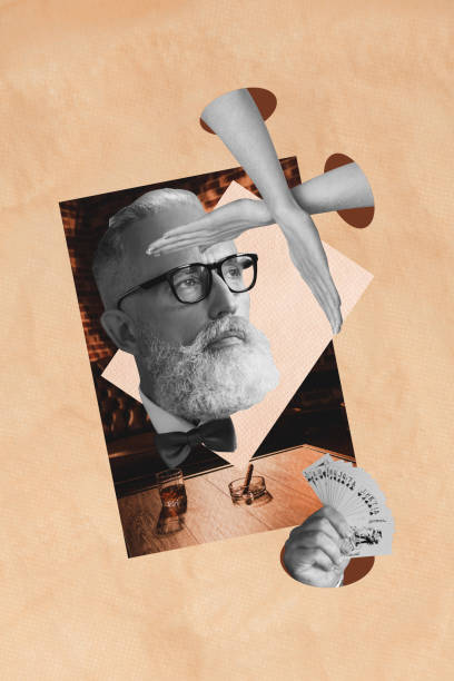istock Composite trend artwork sketch image photo collage of aged man beard eyewear hand gesture cross stop card play gambling business croupier 2190910664