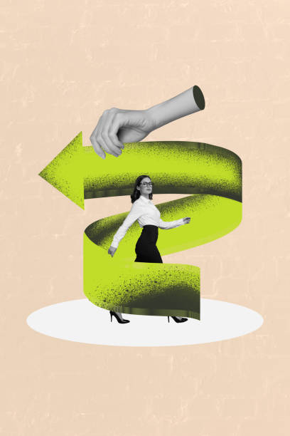 istock Template sketch image composite artwork collage of target stats goal business worker hr employment hand hold arrow way young lady walk 2190913414