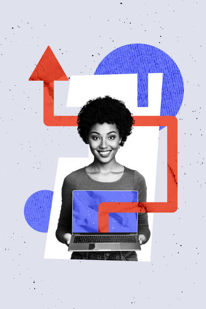 istock Creative design composite trend artwork collage of trader target business device online technology computer young lady hold laptop smile 2190914900