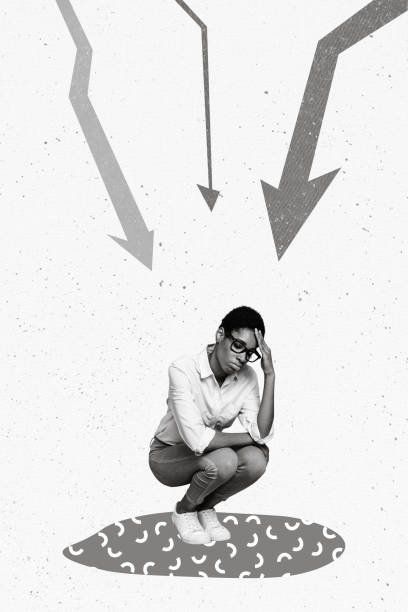 istock 3d retro abstract creative collage artwork template of depressed stressed guy lady sitting puddle isolated painting background 2190915130