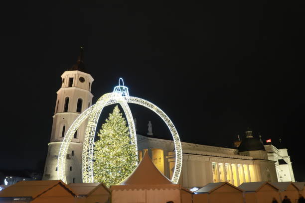 Christmas tree in Vilnius Cathedral Square, Lithuania. 2024. New Year 2025