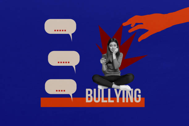 istock Composite trend artwork sketch image photo collage of poster stop harassment abuse cyberbullying young lady read mobile news speech cloud 2190918026