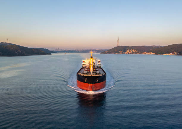 istock Aerial front view of a cargo vessel 2190921015