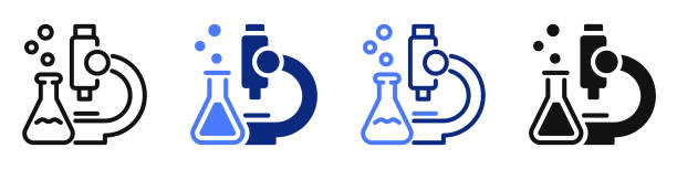 Vector icon or logo of science lab microscope Vector icon or logo related to science lab microscope, chemical experiments, education and medicine. Symbol for website or app ui, logo design, illustration microbiology stock illustrations