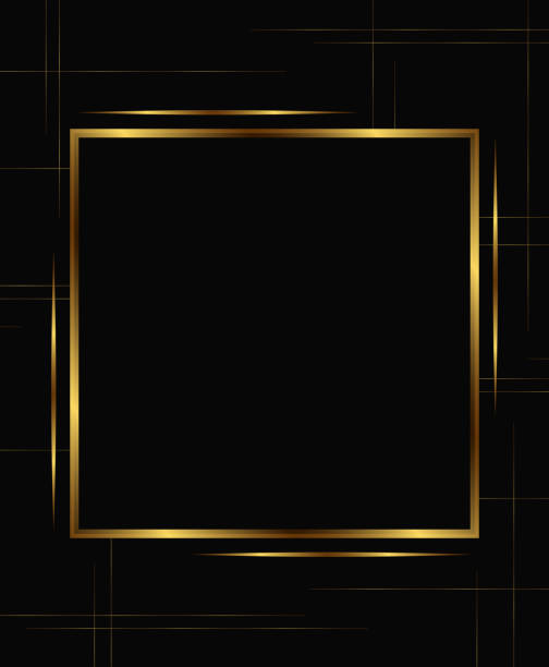 istock Festive advertising dark vector illustration background with golden lines and square banner 2190933933