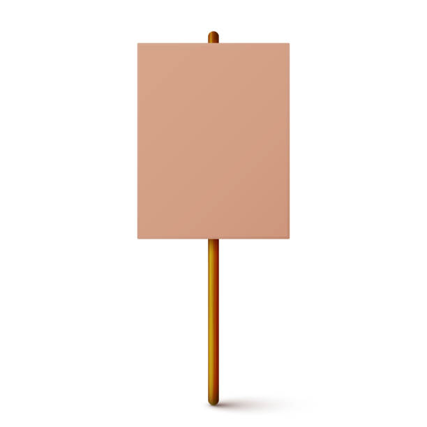 istock Blank colorful protest sign with wooden holder. Demonstration banner. Strike action cardboard placard mockup. Social advertisement. Vector illustration 2190935037