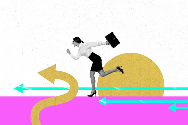 istock Composite art 3d creative image collage of happy businesswoman run arrow pointer success development carry briefcase job 2190938432